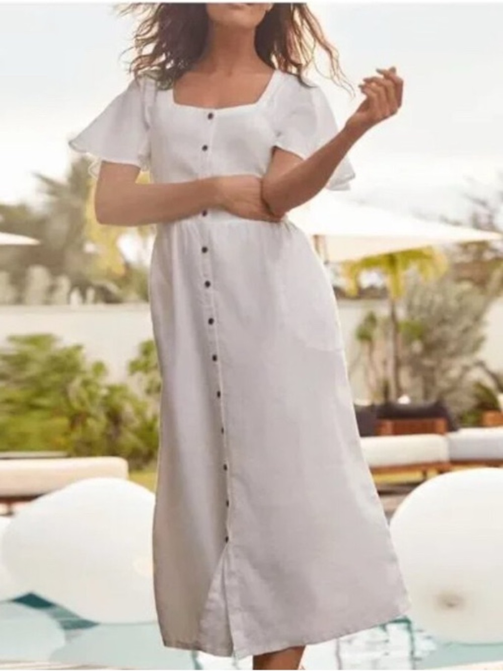 Lands' End Flowy White Linen dress L